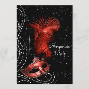 Invitation Bal masqué élégant noir et rouge