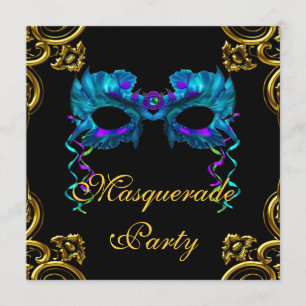 Invitation Bal masqué élégant or bleu marine
