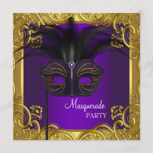 Invitation Bal masqué Masque Violet et Or