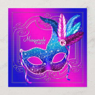 Invitation Bal masqué rose chaud violet sarcelle