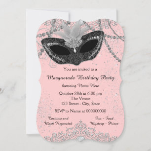 Invitation Bal masqué rose et noir