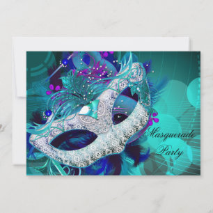 Invitation Bal Masqué Teal Blue Masques Violets E