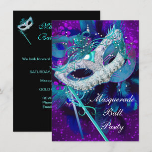 Invitation Bal masqué Teal Blue Purple Masques LGE
