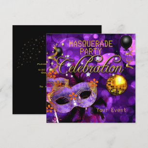 Invitation Bal masqué Violet Or Soirée Danse Disco