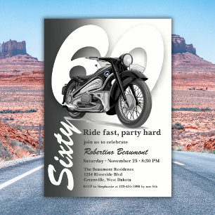 Invitation Balade en moto classique grise - 60 ans