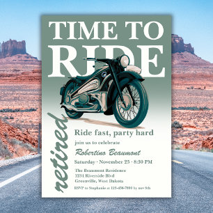 Invitation Balade en moto classique verte pour une fête de re