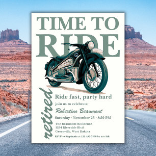 Invitation Balade en moto classique verte pour une fête de re