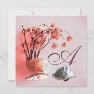 Invitation BALADES ROSES, FLEURS MONOGRAM Plage Mariage