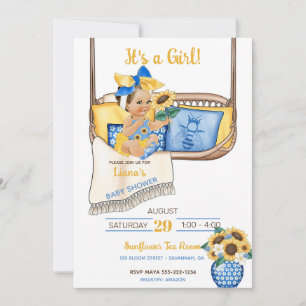 Invitation Balancelle de porche tournesol jaune bleu abeille 