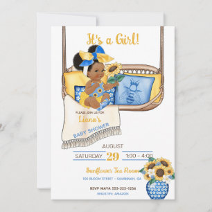 Invitation Balancelle de porche tournesol jaune bleu abeille 