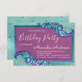 Invitation Balances turquoise bleu et mauve sirène fête d'ann