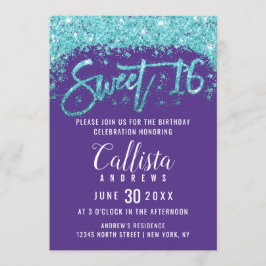 Invitation Balayage blanc violet Aqua Parties scintillant ble