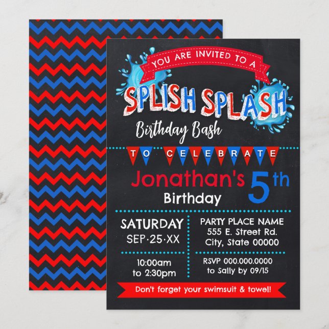 Invitation Balayage scintillant Anniversaire Bassin Rouge Bla (Devant / Derrière)