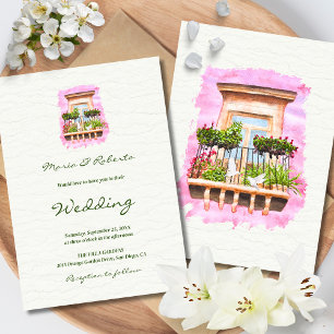 Invitation Balcon mexicain aquarelle avec Mariage de cadre ro