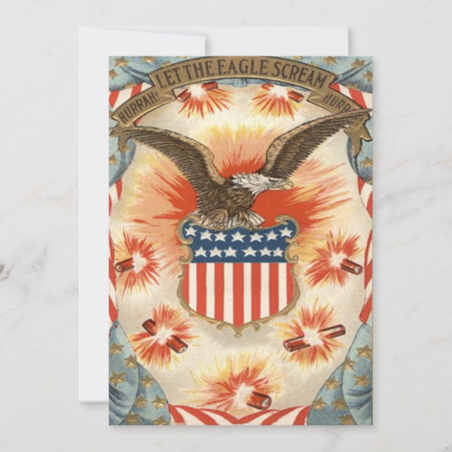 Invitation Bald Eagle American Flag Shield Fireworks (Devant)