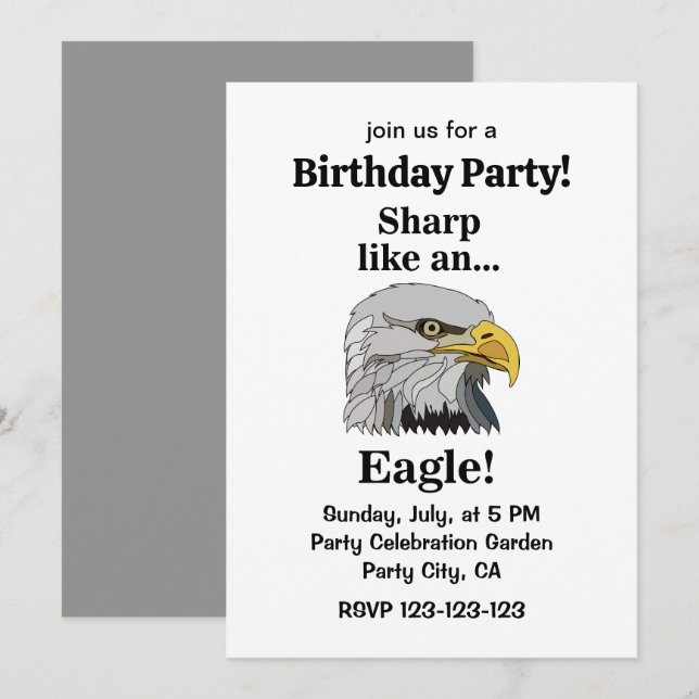 Invitation Bald Eagle Birthday Party (Devant / Derrière)