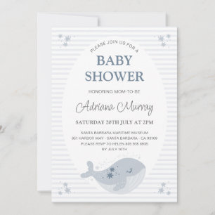 Invitation Baleine à main mignonne Baby shower bleu Dusty