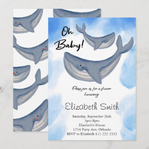Invitation Baleine Aquarelle Sous La Mer Baby shower Invitati