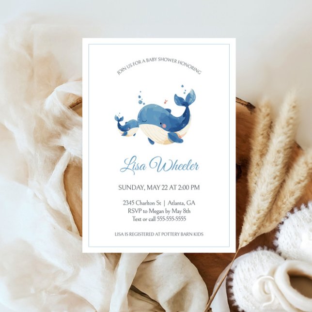 Invitation Baleine aquatique sous le Baby shower marin (Créateur téléchargé)