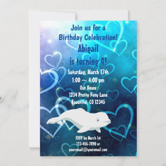 Invitation Baleine béluga et Coeurs bleus Partie d'anniversai