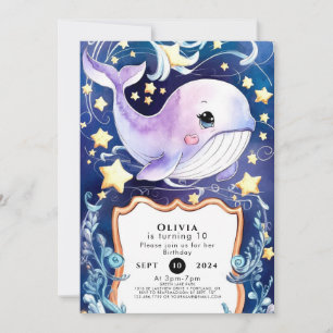 Invitation Baleine bleu simple pour enfants anniversaire
