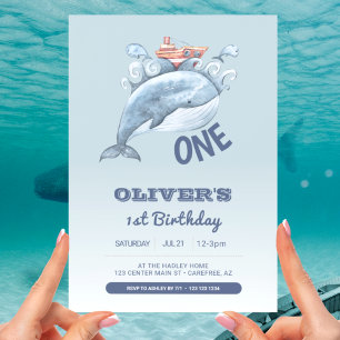 Invitation Baleine bleue Un garçon 1er anniversaire