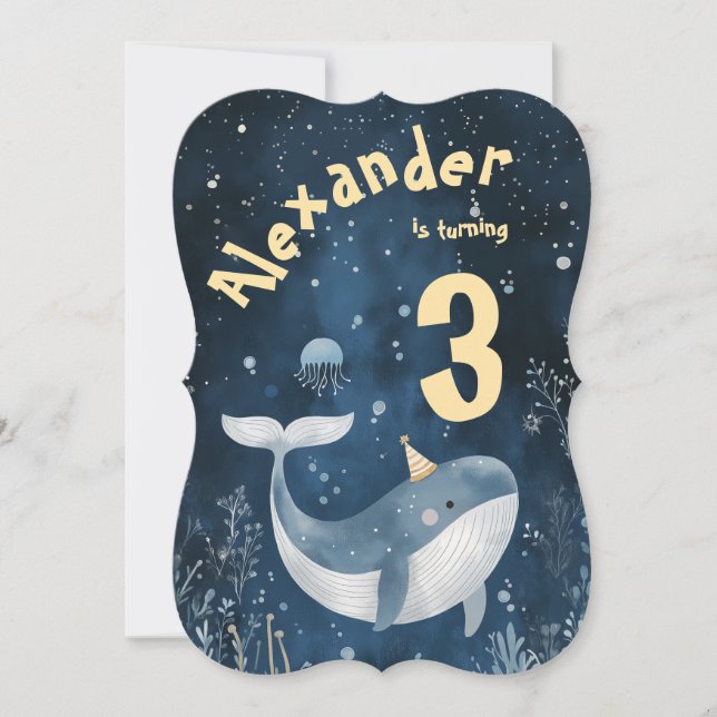 Invitation Baleine d'un Anniversaire de enfant de l'océan (Devant)