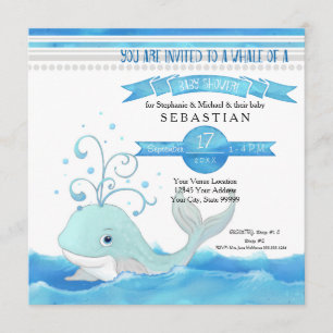 Invitation Baleine d'un petit Baby shower Cute Aqua Blue Grey