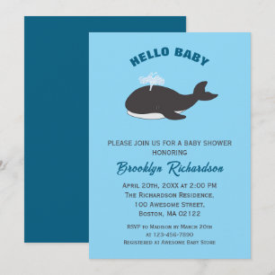 Invitation Baleine grise Bleu sous la mer Bonjour Baby shower