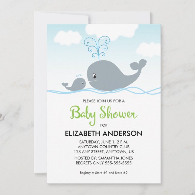Invitation Baleine mignonne et baleine à bébé, Baby shower In (Devant)