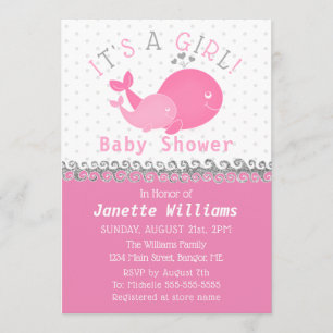 Invitation Baleine rose nautique c'est un baby shower de