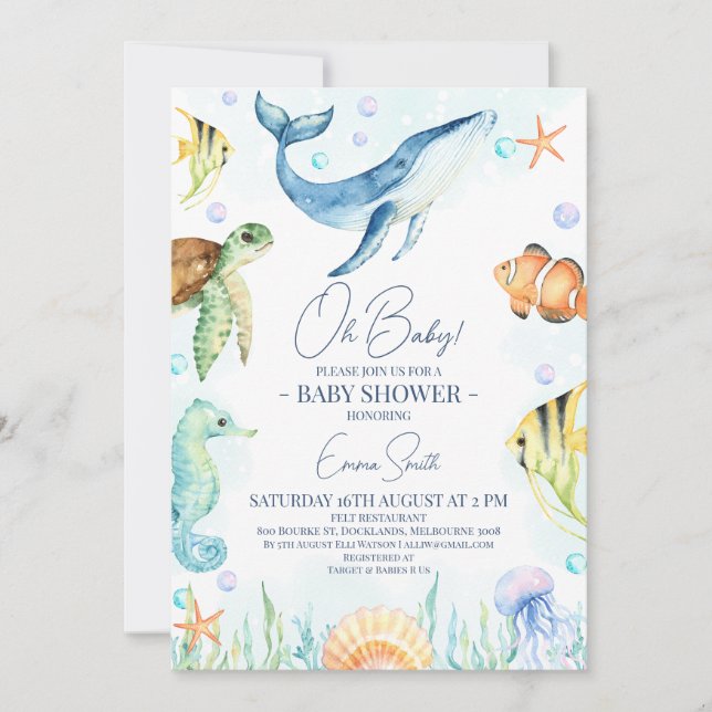 Invitation Baleine sous le Baby shower marin (Devant)