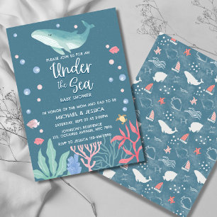 Invitation Baleine sous l'océan Baby shower de mer Maman Papa