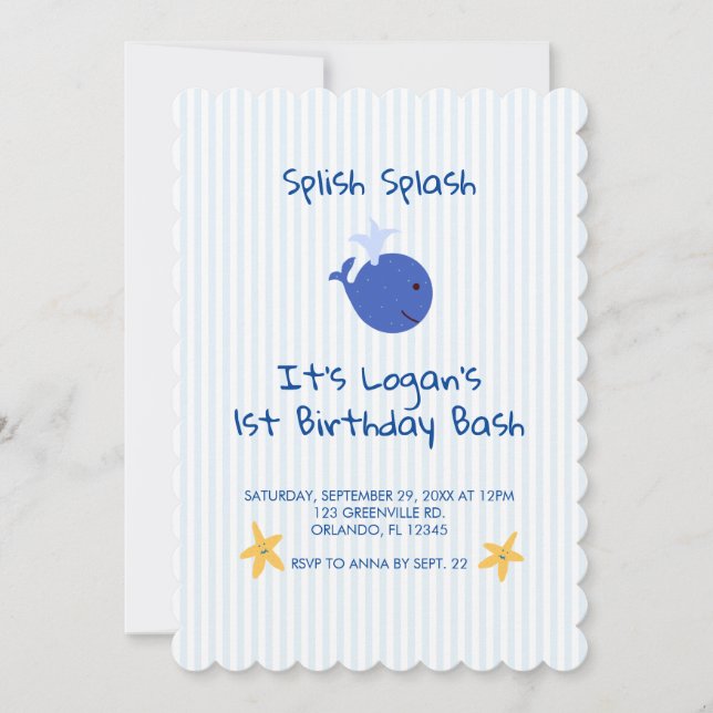Invitation Baleine Starfish Nautique Premier anniversaire Inv (Devant)
