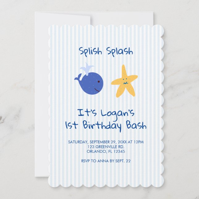 Invitation Baleine Starfish Nautique Premier anniversaire Inv (Devant)