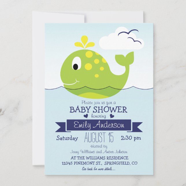Invitation Baleine verte à chaux de bébé; Baby shower océaniq (Devant)