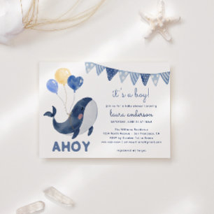 Invitation Baleines à l'aquarelle Ohé c'est un garçon Baby Sh