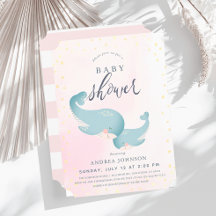Baleines Aquarelle rose Baby shower fille