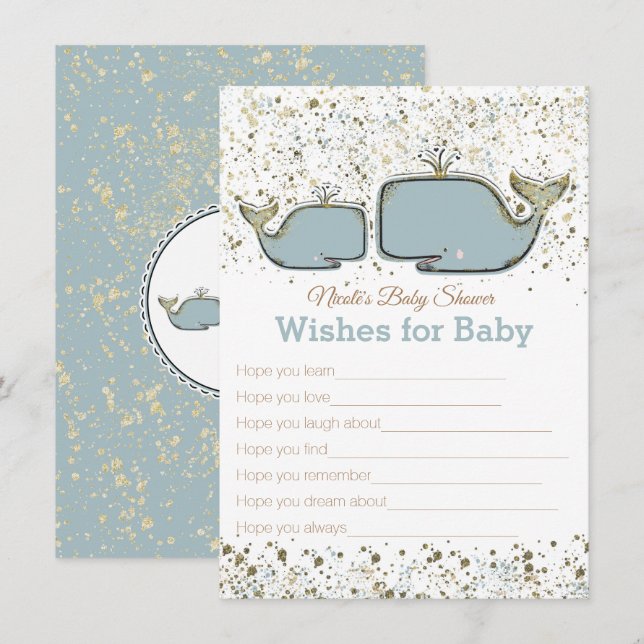 Invitation Baleines bleues et d'or Wales pour Baby shower Gam (Devant / Derrière)
