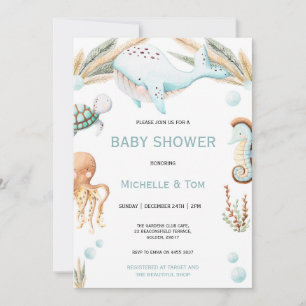 Invitation Baleines sous le Baby shower d'aquarelle de mer