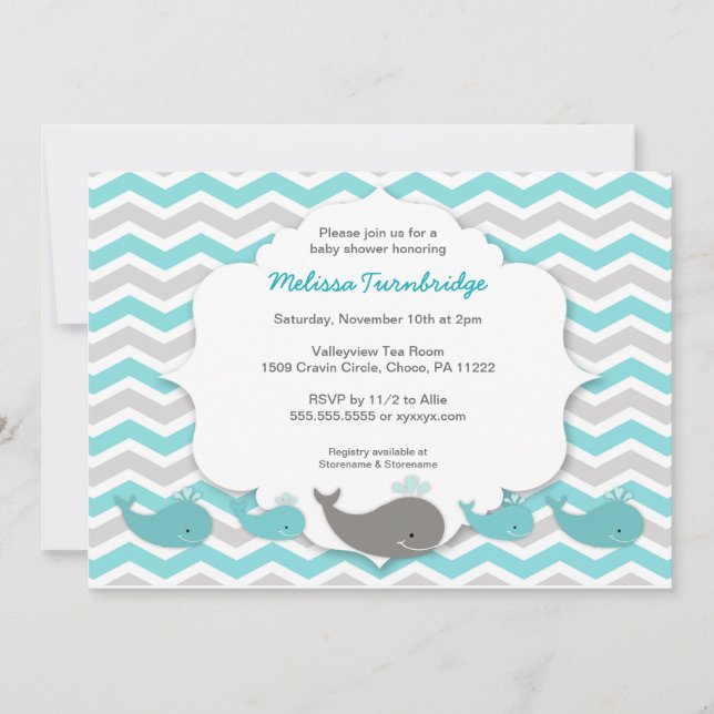Invitation Baleines turquoise baby shower anniversaire invita (Devant)