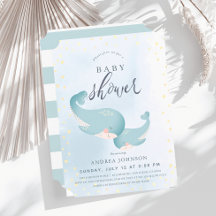 Baleines Watercolor Blue Boy Baby shower