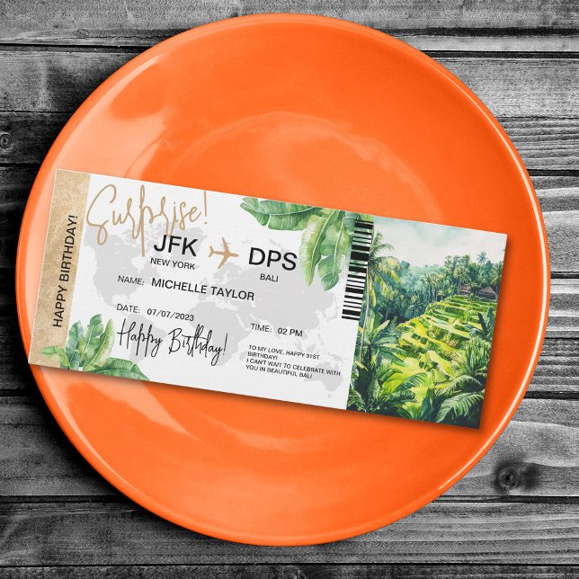 Invitation Bali Retraite Surprise Anniversaire Pass (bali yoga retreat surprise boarding pass trip ticket)