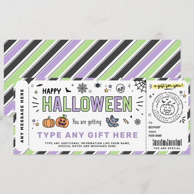 Invitation Balise cadeau Halloween Billet cadeau Surprise (Devant / Derrière)
