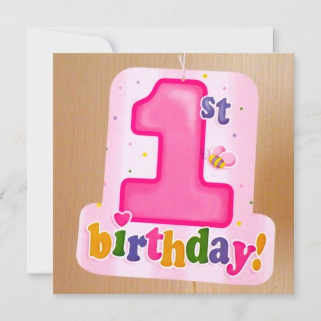 Invitation Balise rose 1er anniversaire sur la porte (Devant)