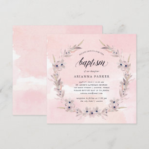 Invitation Balises d'aquarelle  Baptême floral rose pâle