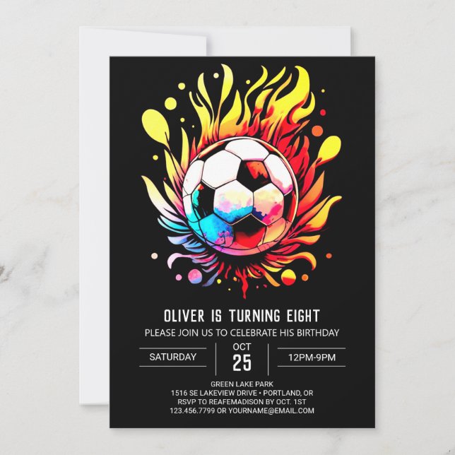 Invitation Ball Enchanted Aquarelle Football Anniversaire (Devant)