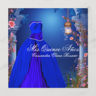 Invitation Ball Gown Royal Navy Blue Rose Quinceanera
