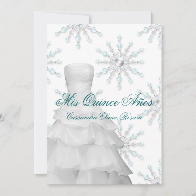 Invitation Ball Gown Turquoise Blue Hiver Flèches de neige Qu (Devant)