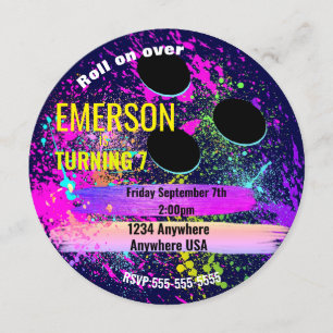 Invitation BALL NEON BOWLING, bowling, anniversaire de bowlin